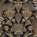 Casamance|Papier peint fleurs égyptiennes noir et doré|Art Déco
