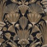 Casamance|Papier peint fleurs égyptiennes noir et doré|Art Déco