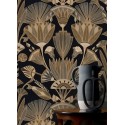Casamance|Ägyptische Blumentapete schwarz-gold|Art Deco