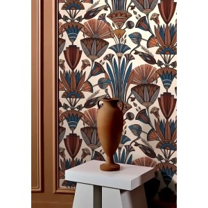 Casamance|Wallpaper Japanese floral jasmines and lilies blue green gold|High-End 2