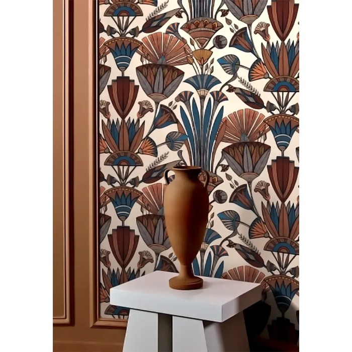 Casamance|Papier peint fleurs égyptiennes crème terre cuite|Haut Gamme