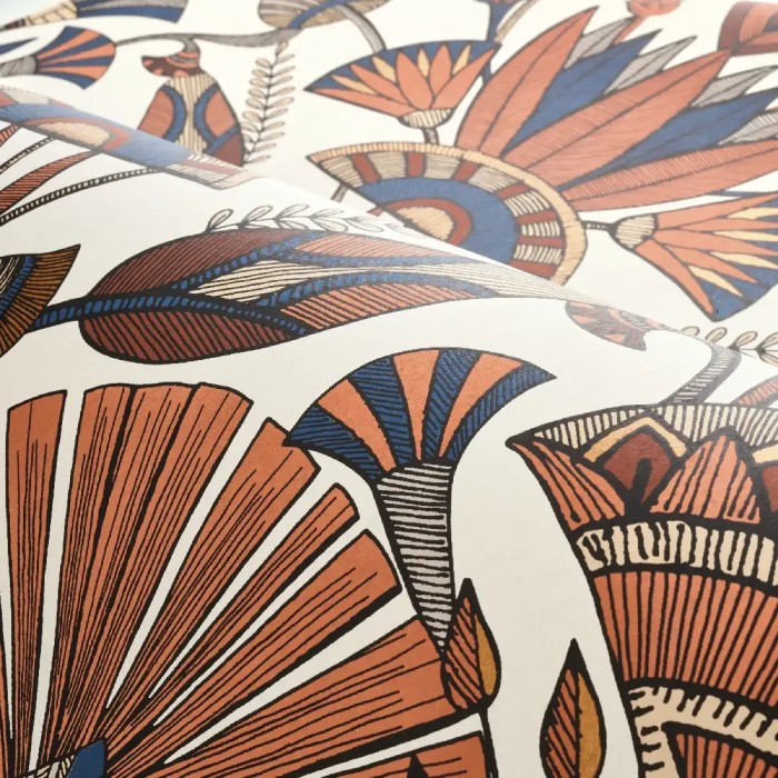 Casamance|Wallpaper Egyptian flowers cream terracotta|High-End
