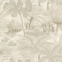 Casamance|Papier peint oasis avec palmiers blanc et doré|Haut Gamme