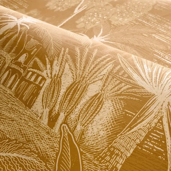 Casamance|Oasen Tapete mit Palmen ocker|Ethnisch