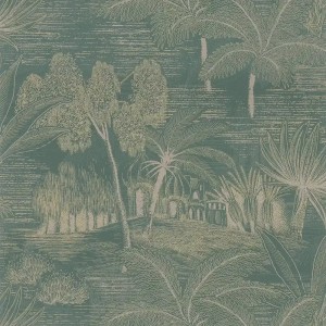 Casadeco|Papier peint floral avec motif de feuilles vertes|Papier Peint