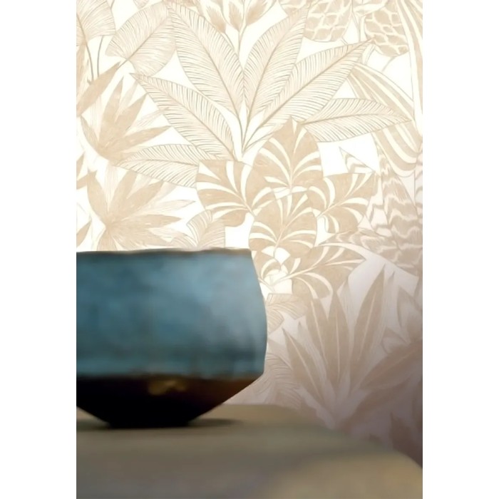 Casamance|Papier peint plantes africaines blanc et doré|Papier Peint