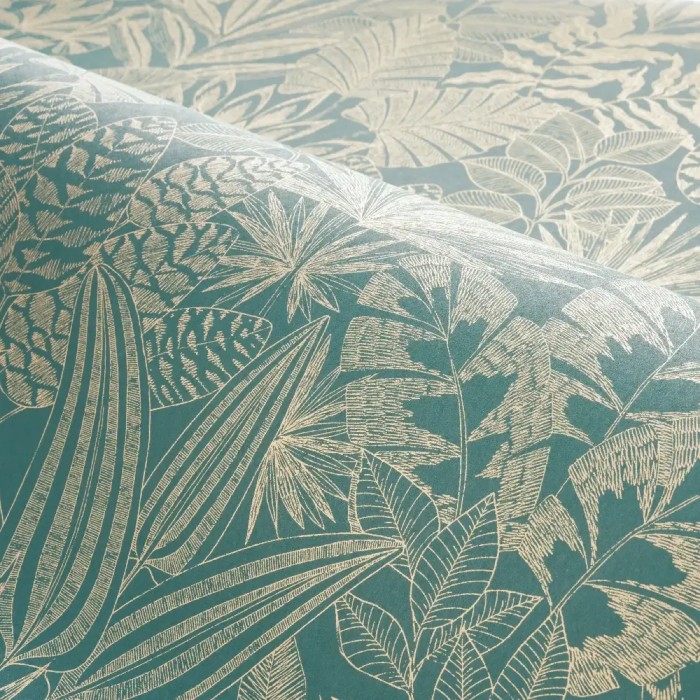 Papel pintado plantas africanas verde y dorado - Casamance Bord du Nil 76151528