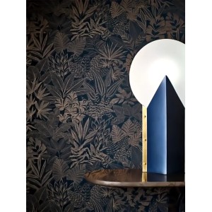 Casadeco|Moderne blaue Art-Déco-Tapete mit Palmenblättern|Tapeten 2