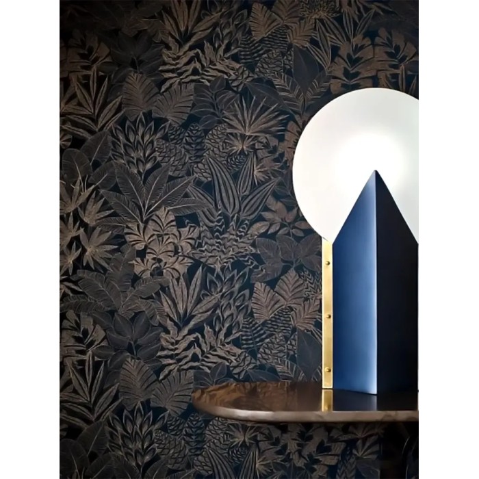 Casamance|Papier peint plantes africaines bleu et doré|Moderne