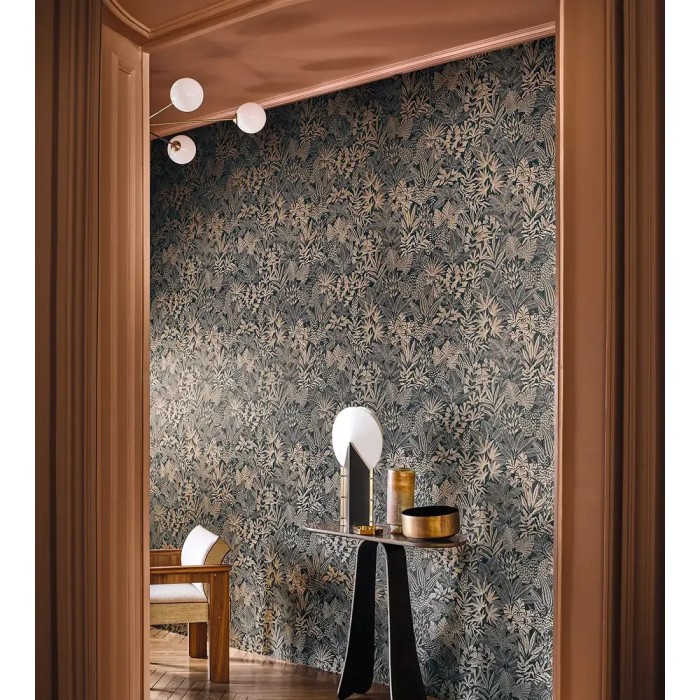 Casamance|Afrikanische Pflanzentapete blau-gold|Modern