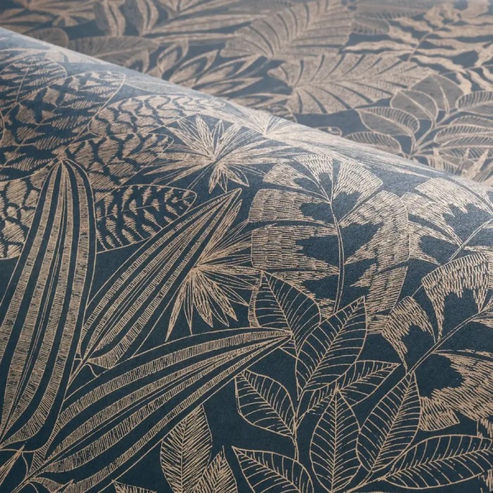 Casamance|Afrikanische Pflanzentapete blau-gold|Modern