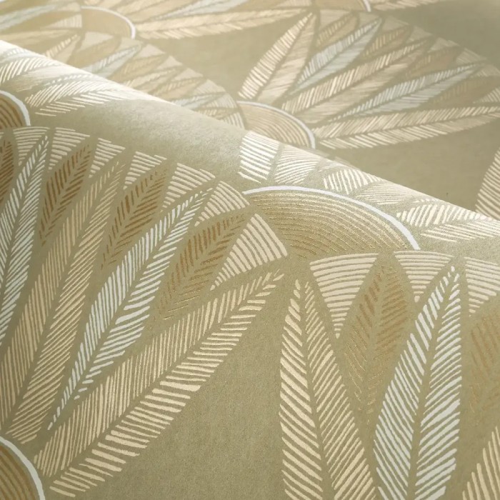 Casamance|Papier peint fleur de lotus égyptienne vert et doré|Haut Gamme