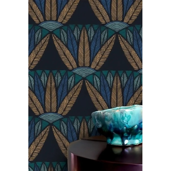 Casamance|Ägyptische Lotustapete schwarz-bunt|Tapeten