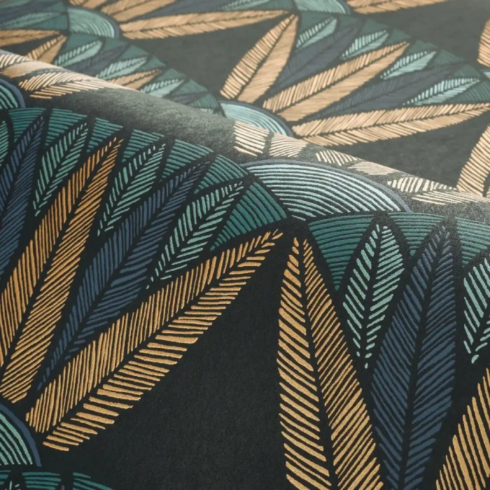 Casamance|Ägyptische Lotustapete schwarz-bunt|Tapeten