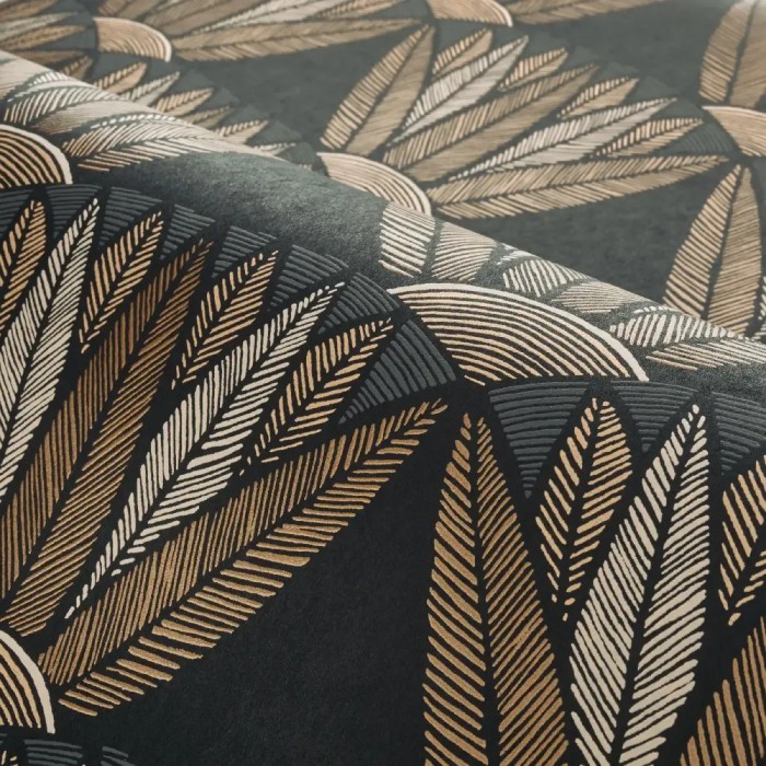 Casamance|Ägyptische Lotustapete schwarz-gold|Hochwertige