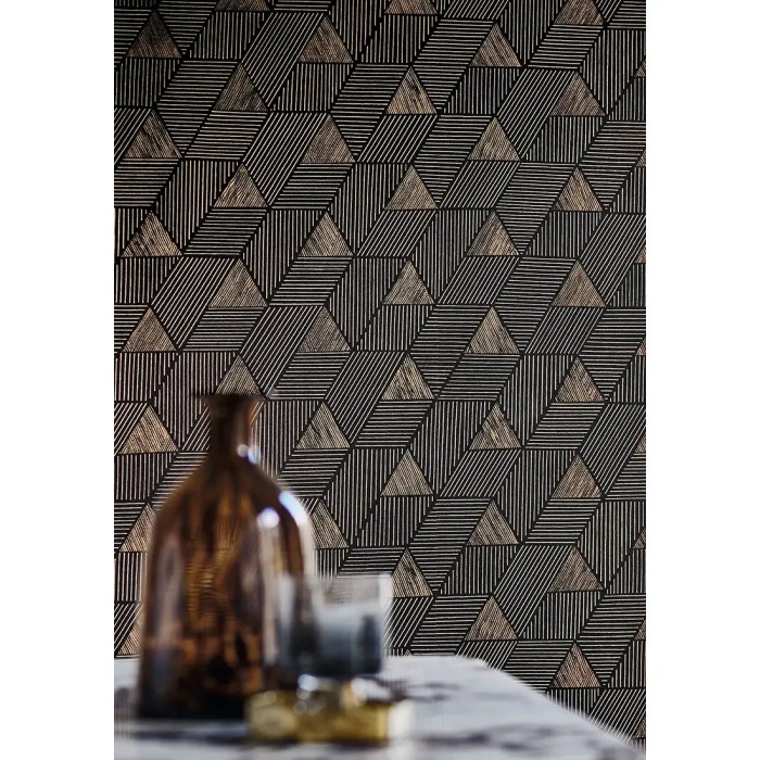 Casamance|Geometrische Mosaik Tapete schwarz-gold|Hochwertige