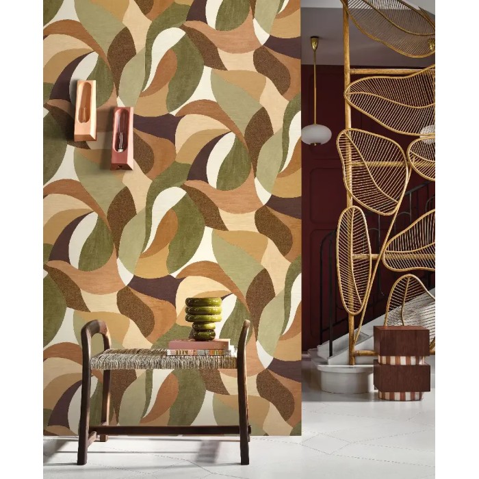 Casamance|Abstrakte Malerei Tapete braun-khakigrün|Modern