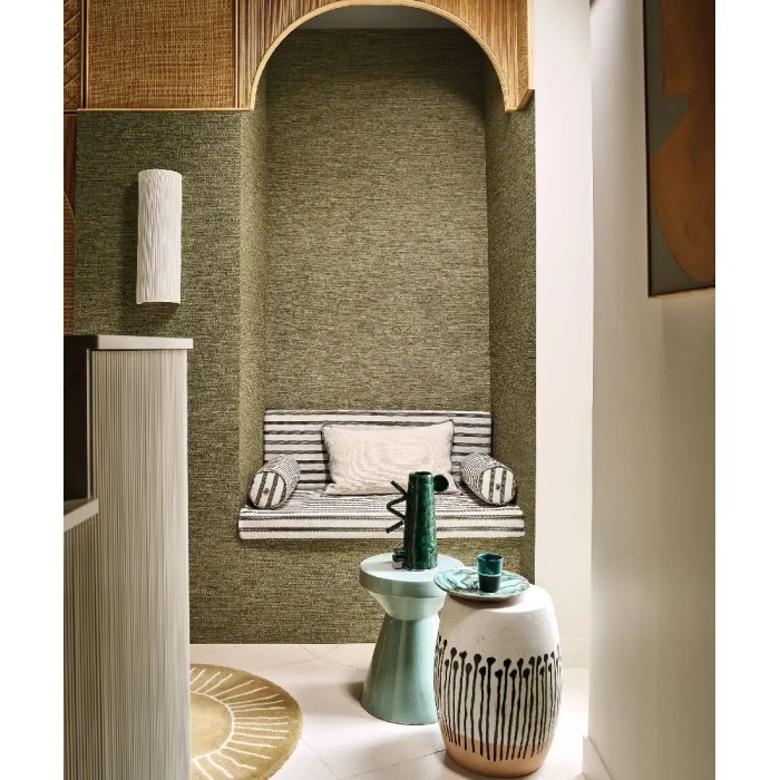 Casamance|Wallpaper rustic silk khaki green|High-End