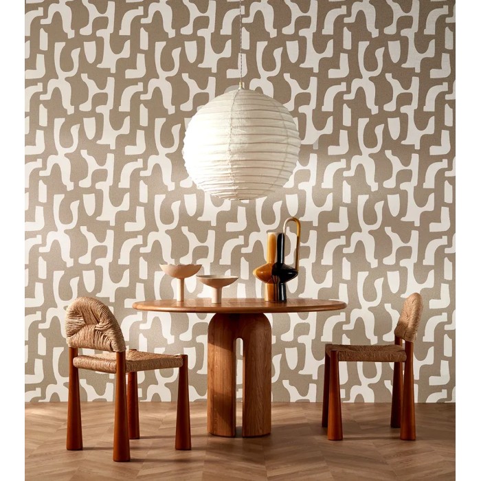 Casamance|Papier peint lin beige style ethnique|Ethnique