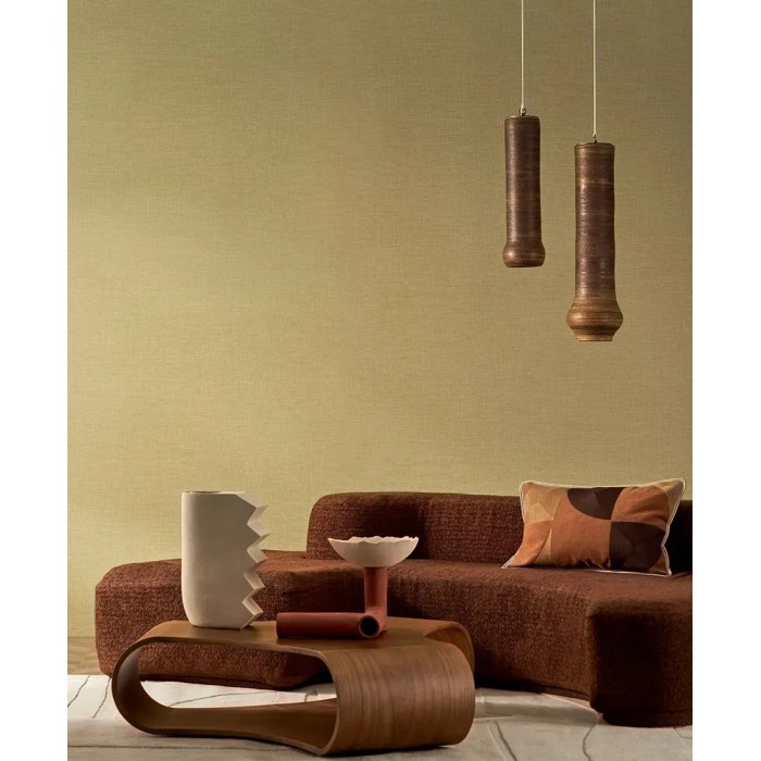 Casamance|Papier peint lin vert moutarde|Papier Peint