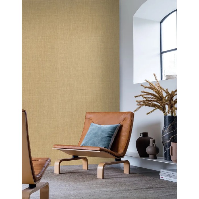 Casamance|Papier peint lin jaune paille|Imitation Tissu