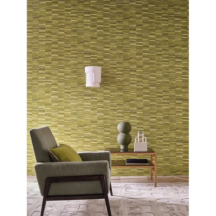 Casamance|Papier peint fibre naturelle rayée vert olive|Haut Gamme