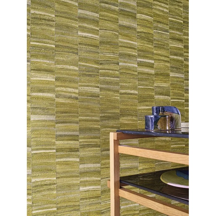 Casamance|Papier peint fibre naturelle rayée vert olive|Haut Gamme