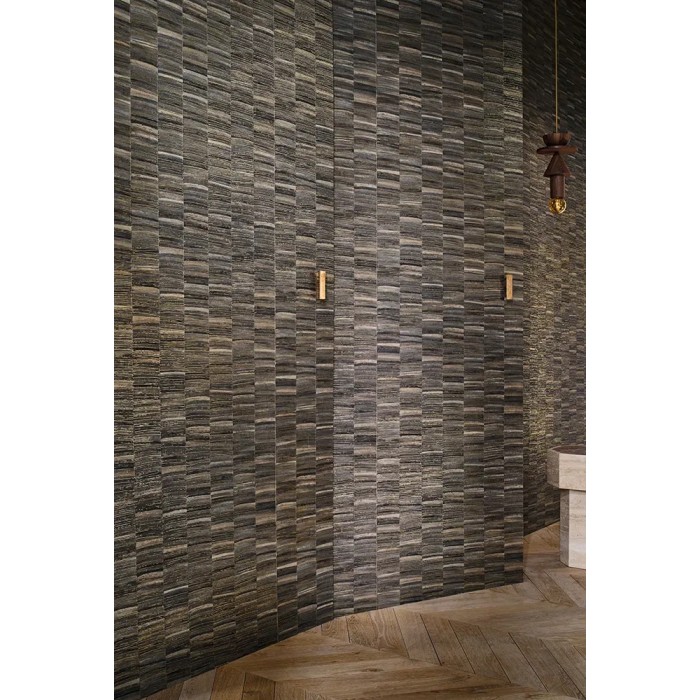 Casamance|Papier peint fibre naturelle anthracite et doré|Haut Gamme