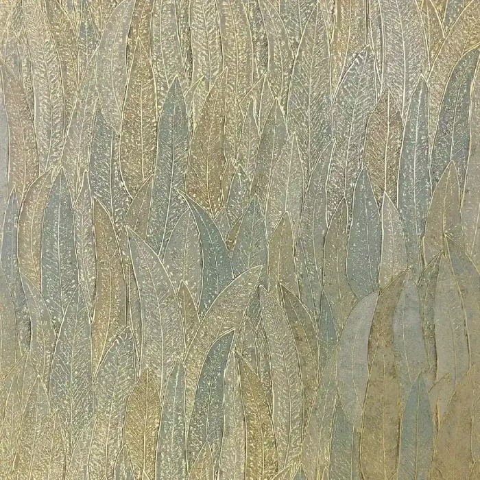 Casamance|Papel pintado hojas de eucalipto verde y dorado|Alta Gama