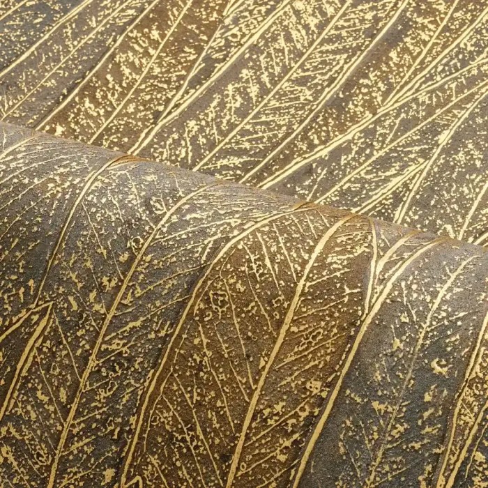 Casamance|Mosaik Tapete Eukalyptusblätter grau-gold|Hochwertige