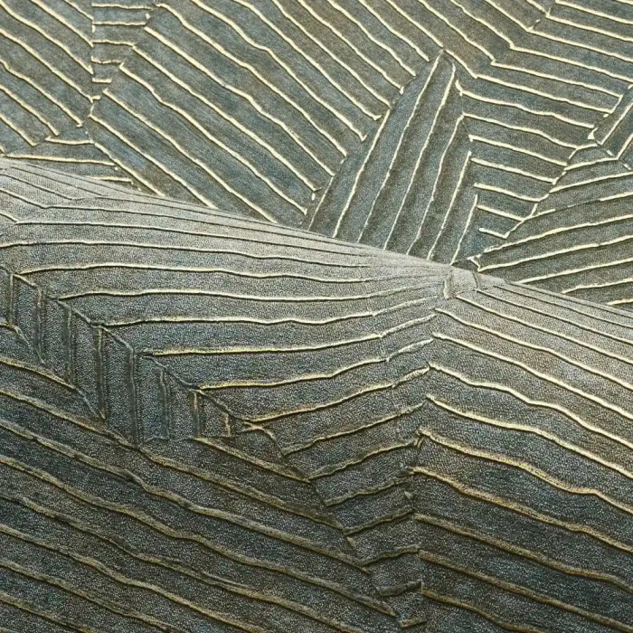 Casamance|Wallpaper modern green and gold leaves with veins|High-End