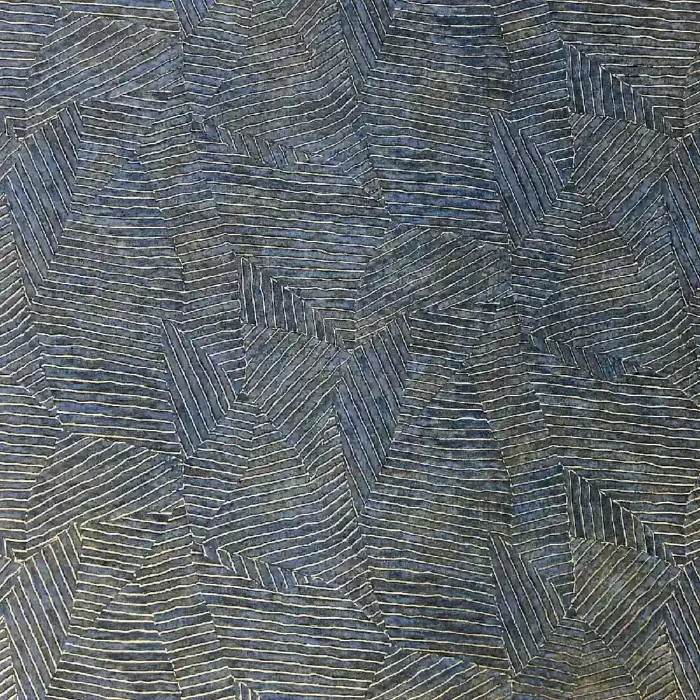 Papel pintado moderno hojas azules y doradas con nervaduras - Casamance Nature Precieuse 76543874