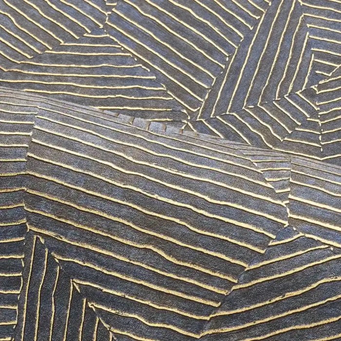 Casamance|Papier peint moderne feuilles bleues et dorées avec nervures|Haut Gamme