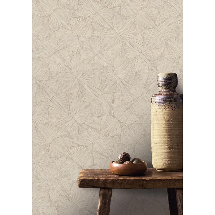 Casamance|Papier peint tropical grège avec feuilles balinaises|Tropical