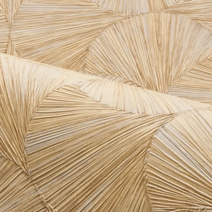 Casamance|Papel pintado tropical beige paja con abanicos de Ginkgo|Alta Gama