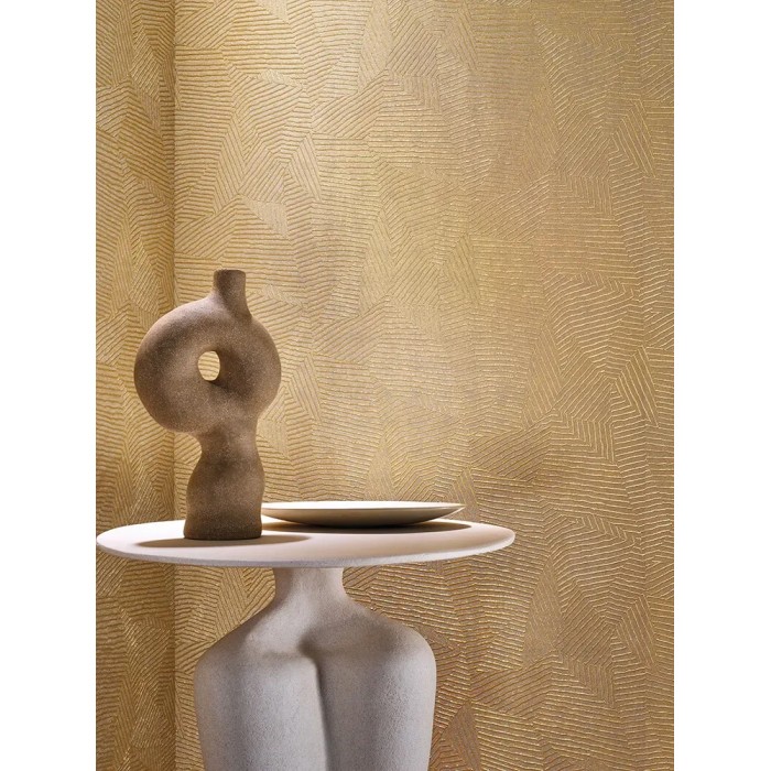 Casamance|Moderne Tapete blau-goldene Blätter mit Adern|Hochwertige