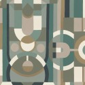 Casamance|Wallpaper modernist khaki green geometric pattern|High-End