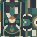Casamance|Papier peint moderniste vert et violet motif géométrique|Rétro