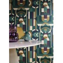 Casamance|Papier peint moderniste vert et violet motif géométrique|Rétro