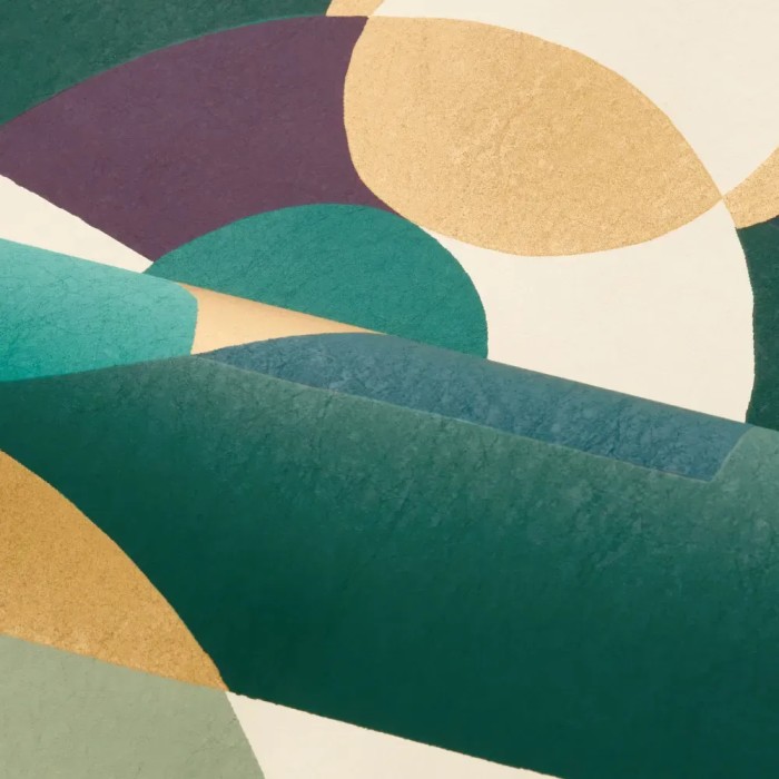 Casamance|Papel pintado modernista verde y violeta con patrón geométrico|Retro