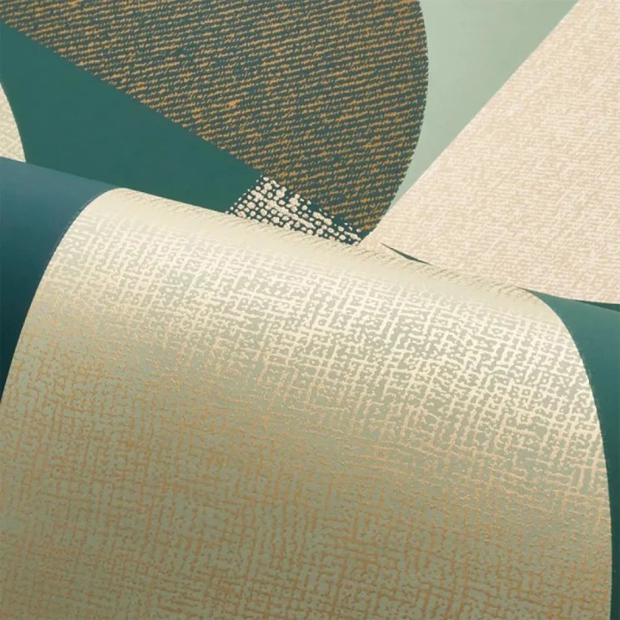 Casamance|Papier peint Art Déco vert avec cercles géométriques|Haut Gamme