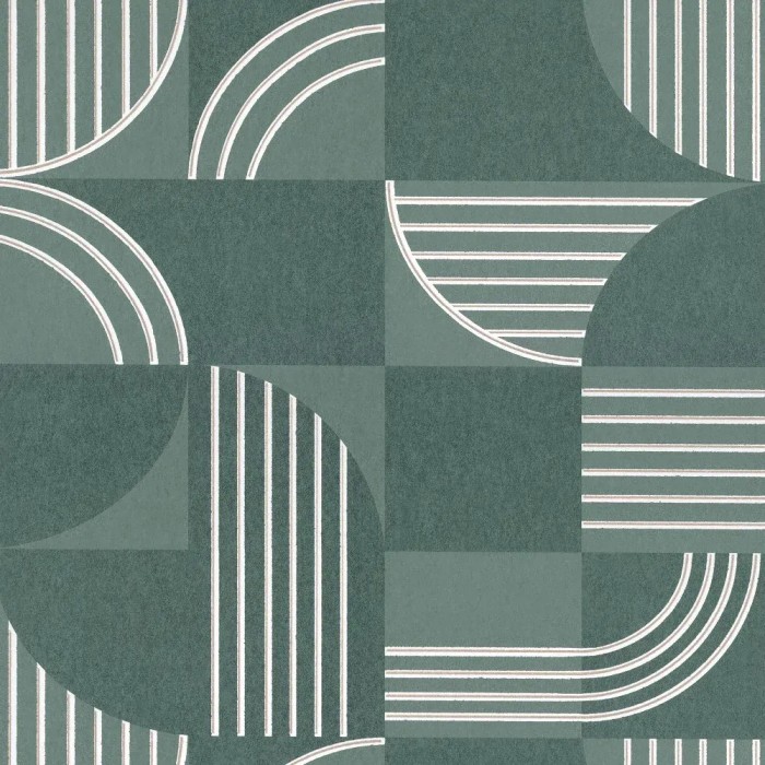 Casamance|Papel pintado modernista verde con patrón geométrico|Alta Gama
