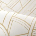 Casamance|Papel pintado geométrico blanco y dorado entrelazado|Art Deco