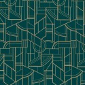 Casamance|Papel pintado geométrico verde y dorado metalizado|Alta Gama