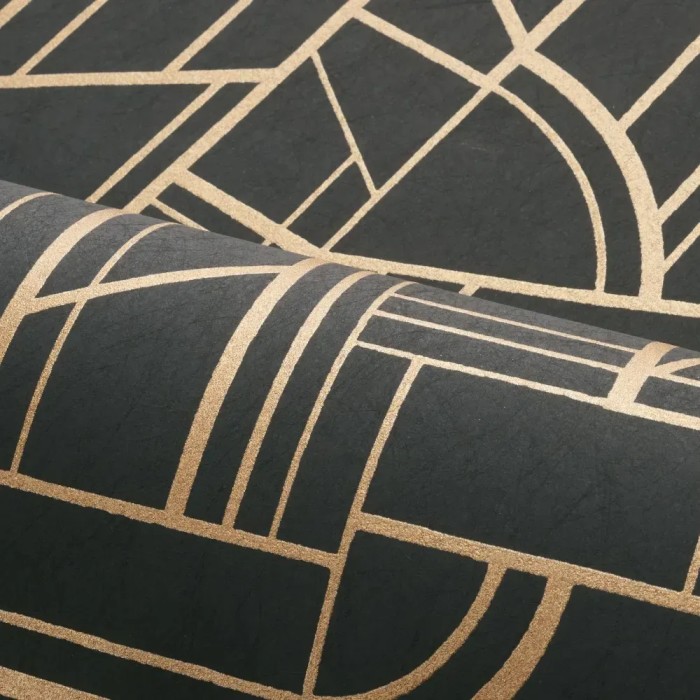 Casamance|Papel pintado geométrico negro y dorado sofisticado|Alta Gama
