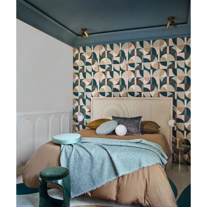 Casamance|Wallpaper Art Deco terracotta with geometric semicircles|Circles