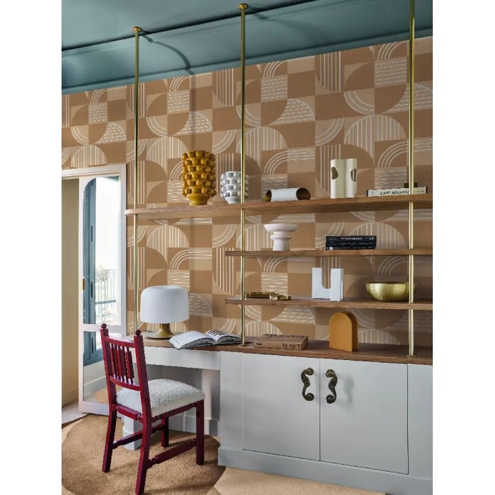 Casamance|Wallpaper modernist beige with interlaced circles|Wallpaper