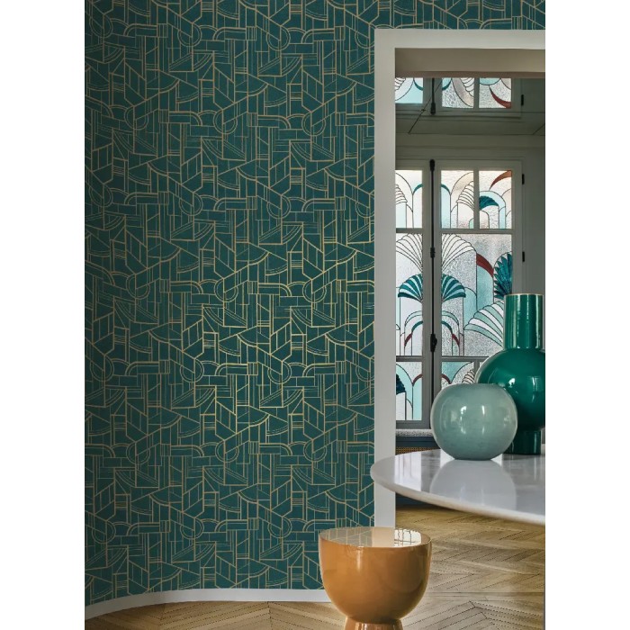 Casamance|Papel pintado geométrico beige con patrón dorado|Papel Pintado