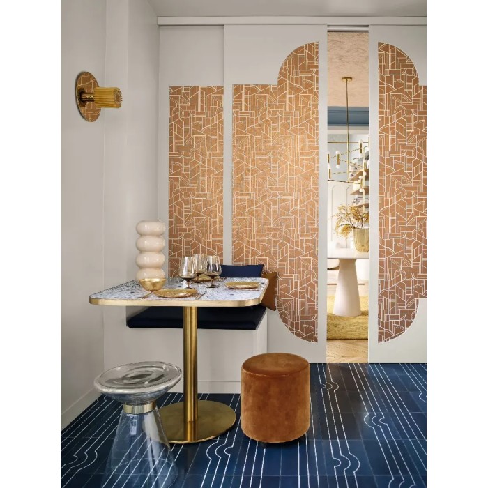 Casamance|Papel pintado geométrico verde agua con dorado|Papel Pintado