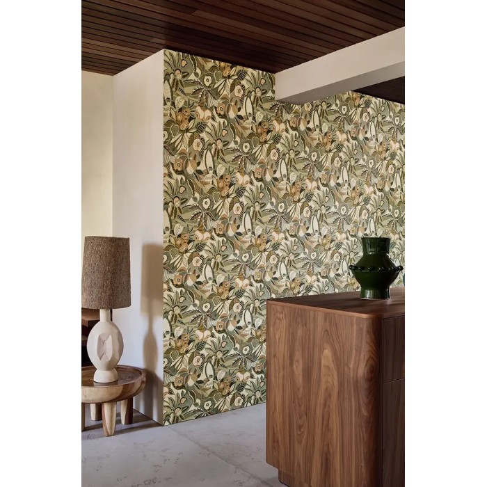 Casamance|Papier peint mexicain vert fleurs Tehuana|Haut Gamme